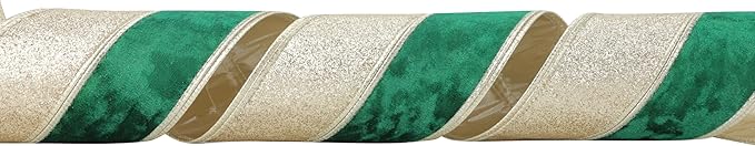 Dark Green Velvet Wired Christmas Ribbon 4 Inch Extra Wide Thick Green and Gold Glitter Holiday Ribbon – 10-Yards Roll for Tree Decorations, Gift Wrapping, Wreaths, and DIY Crafts