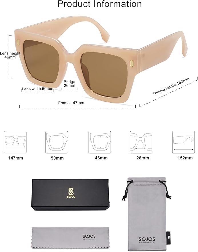 SOJOS Vintage Oversized Square Sunglasses for Women,Retro Womens Luxury Big Large Sun Glasses UV400 SJ2194