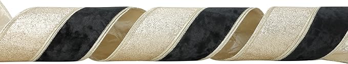 Black Velvet Wired Christmas Ribbon 4 Inch Extra Wide Thick Black and Gold Glitter Holiday Ribbon – 10-Yards Roll for Tree Decorations, Gift Wrapping, Wreaths, and DIY Crafts