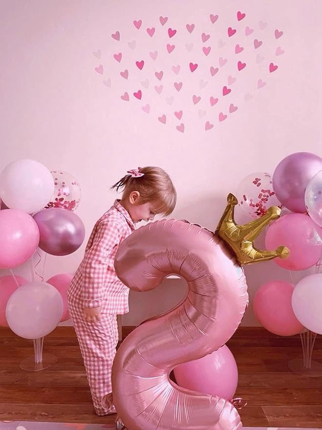 Big 40 Inch Pink Crown 2 Number Balloon Birthday Decoration, 2026 Pink Crown Number 2 Helium Balloons 12 20 22 23 24 26 28 32 42 Celebration, Boy Girl Baby Anniversary Party Graduations Supplies