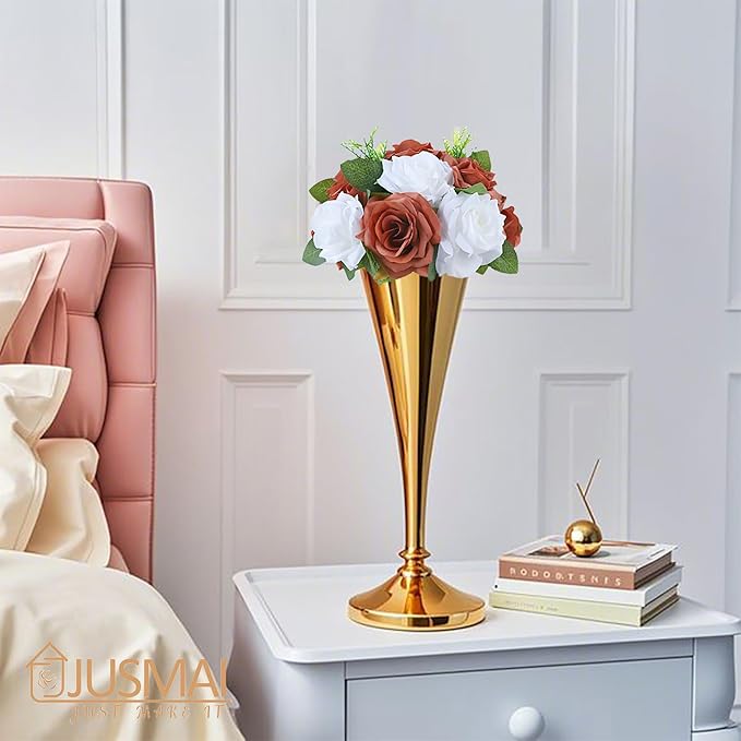 Artificial Flowers Ball 4 Pcs - Burnt Orange White Wedding Centerpiece for Table Decorations and Flower Arrangements