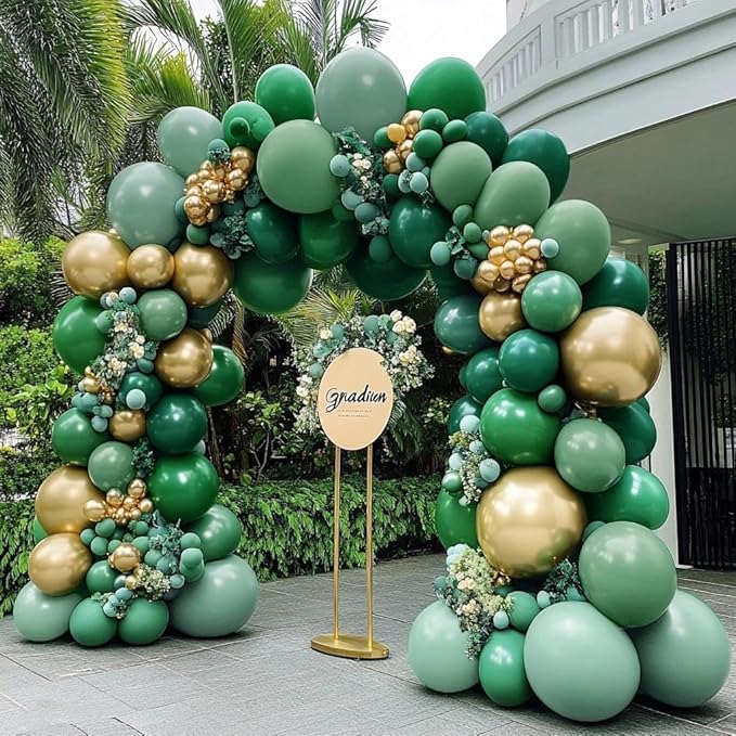 Green Gold Balloon Arch Kit - Double Stuffed Dark Emerald Green Gold Balloon Garland Forest Hunter Sage Metallic Balloons for Birthday Wedding Christmas Candy Graduation Baby Shower Party Decor