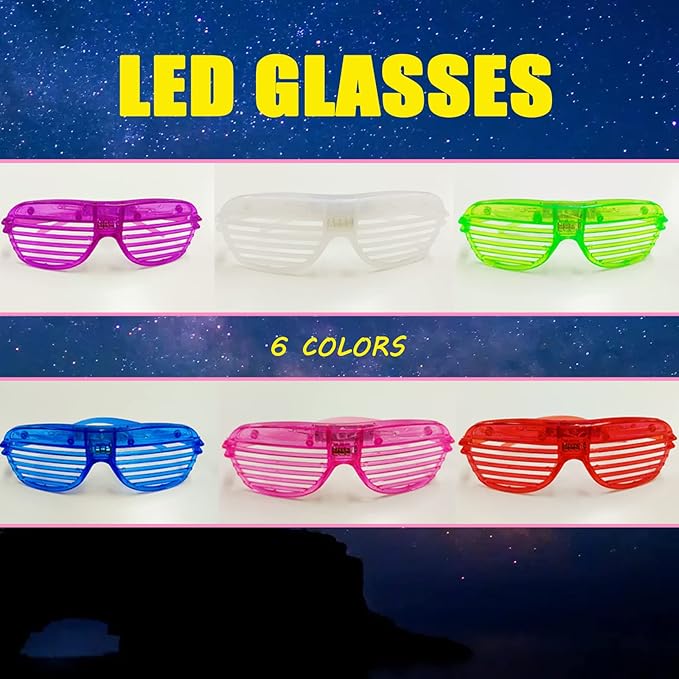 60 Pcs Glow In The Dark Glasses, 6 Colors LED Glasses Bulk Party Supplies for Kids and Adults, Glow Neon Party Favors Toys for Carnival Halloween Christmas Birthday Wedding