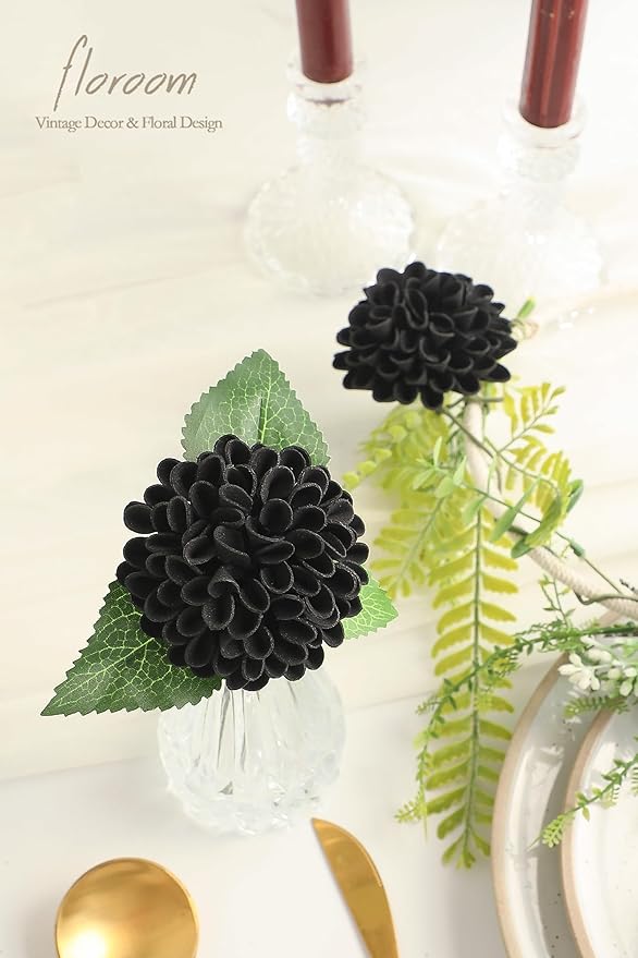 Floroom Artificial Dahlia Flowers 25pcs Real Looking Black Foam Fake Roses with Stems for DIY Wedding Bouquets Bridal Shower Centerpieces Floral Arrangements Party Tables Home Decoration