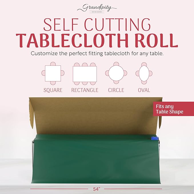 Grandipity Plastic Tablecloth Roll, 54x100' Dark Green, Disposable Rectangular Table Cover with Cutter Box, Lightweight, Wrinkle-Resistant, Waterproof, for Parties, Picnics, BBQ, Kids Arts & Crafts