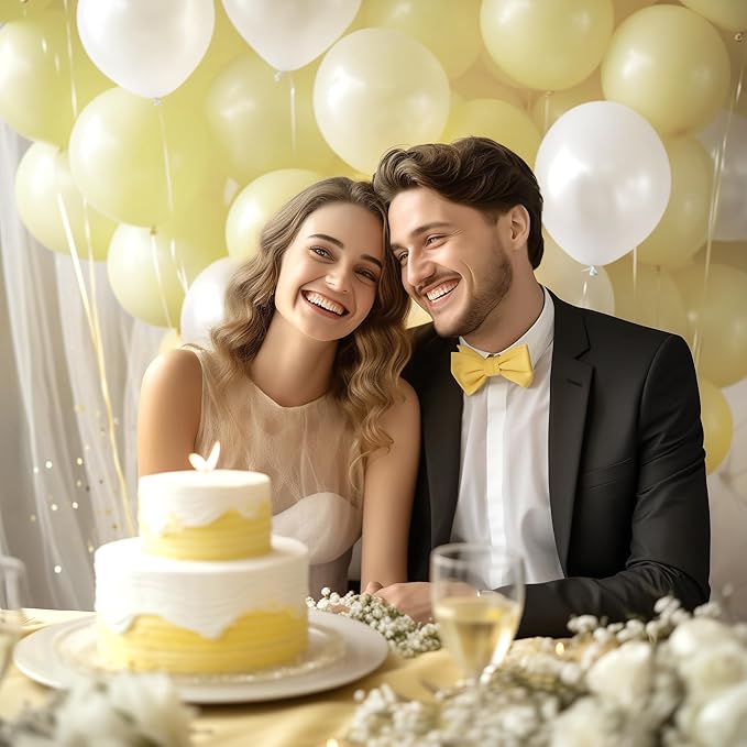 130PCS PastelYellow Balloons, Latex Balloon Different Sizes 18/12/10/5 In, Helium Balloons with Ribbon, Party Balloon Set for Birthday Wedding Graduation Anniversary Baby Shower Decoration