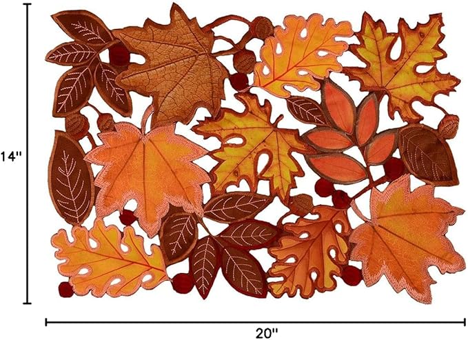Simhomsen Set of 4 Embroidered Leaves Table Place-mats for Thanksgiving, Fall or Autumn Harvest Decorations 14 Γ 20 inches