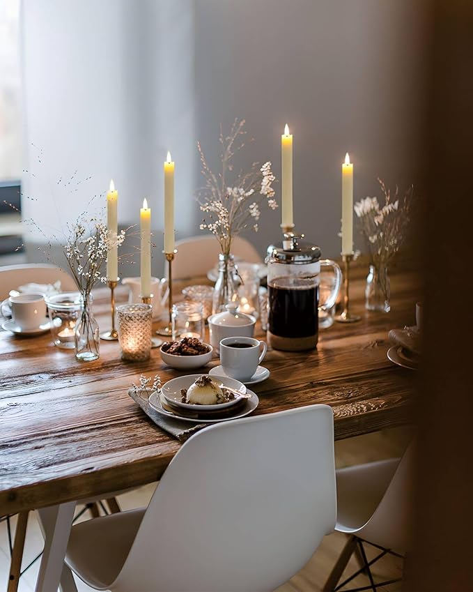 Homemory Real Waxy Flameless Taper Candles with Remote Timer, LED Candlesticks Flickering, Battery Operated Candles, 9.6 Inches for Home Christmas Wedding Celebration Decor, Ivory, Pack of 6