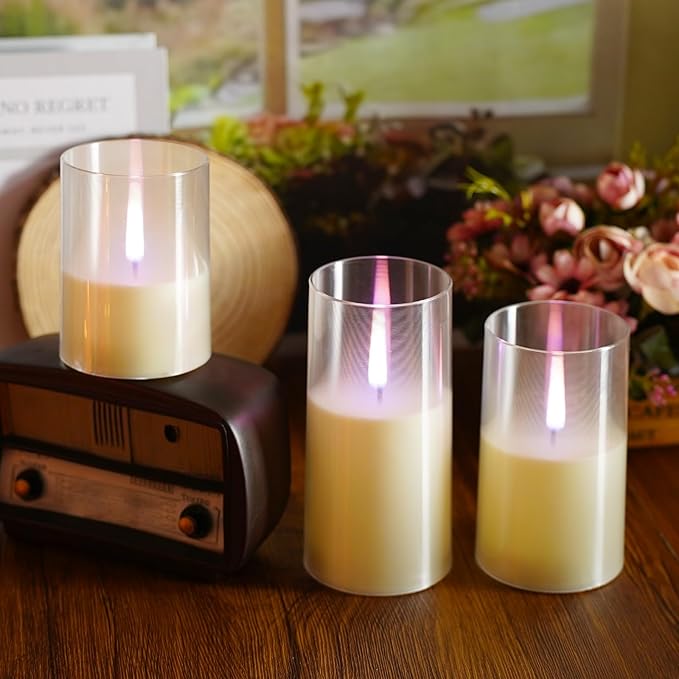 3Pack Flameless Candles, LED Candles, Flameless Candle with Remote Control,with Timer 2/4/6/8H,Flickering flameless Candles Ldeal for Setting The Mood(Ivory)(D 3" xH 4" 5" 6")