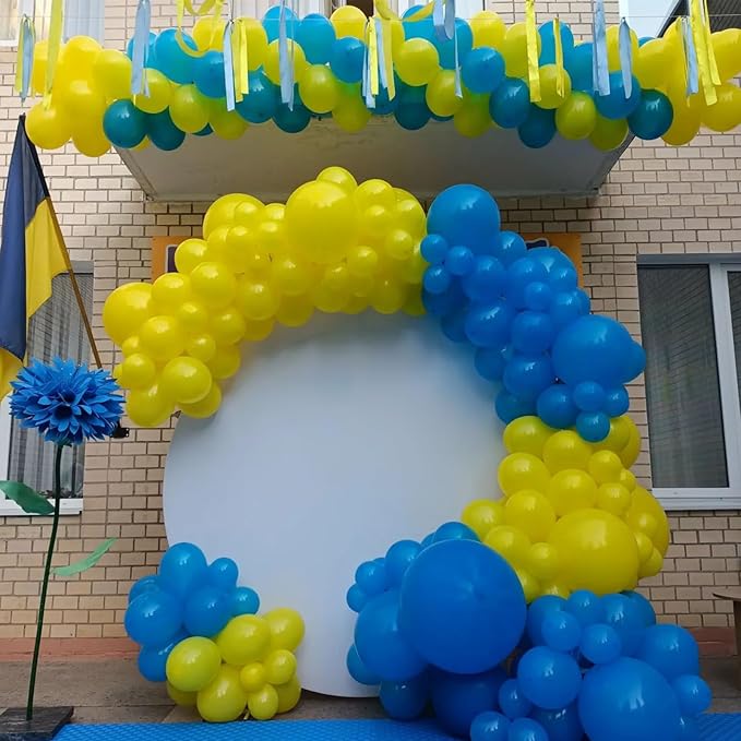 Togvu Yellow Blue Balloons, 12 Inches Blue Yellow White Balloons with Confetti Balloons Dark Blue Latex Balloon Helium for Kids Birthday Graduation Baby Shower Socer Party Decoration