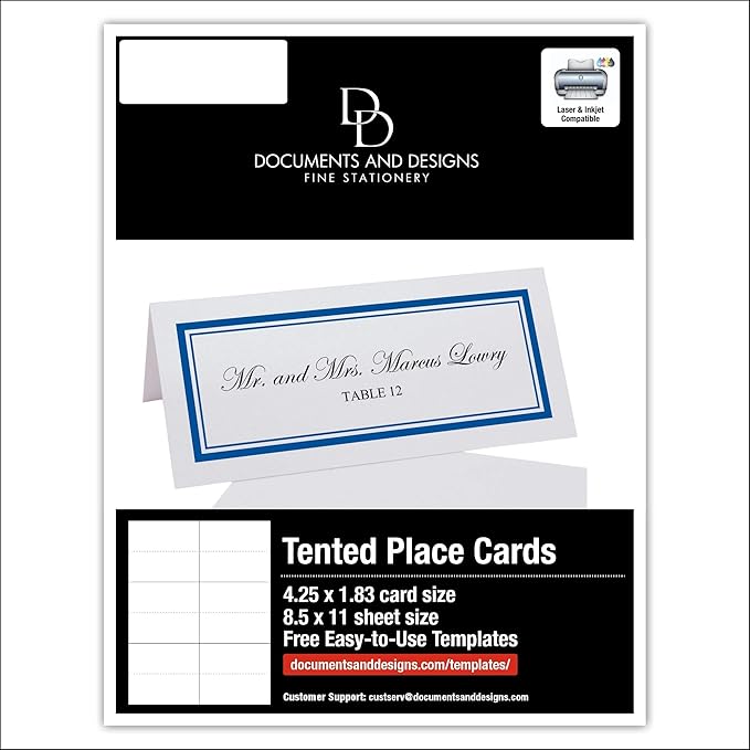 Double Line Border Printable Place Cards, Royal Blue (Choose Color), Set of 60 (10 Sheets), Laser & Inkjet Printers - Wedding, Party, Dinner, and Special Events - Made in the USA