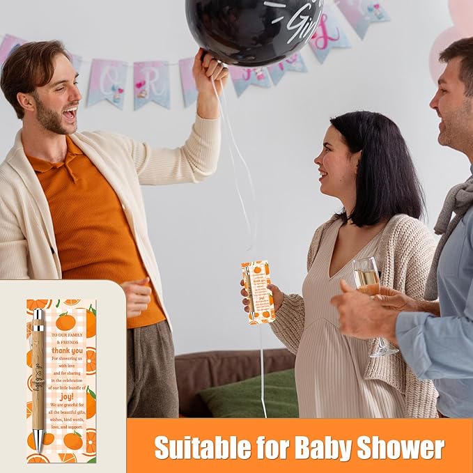 30 Pcs Baby Shower Gifts, Baby Shower Favors for 30 Guest, Gender Reveal Party Supplies, Included Bamboo Pens Thanks Cards, Gender Reveal Souvenirs Prizes, Orange Birthday Party Decor
