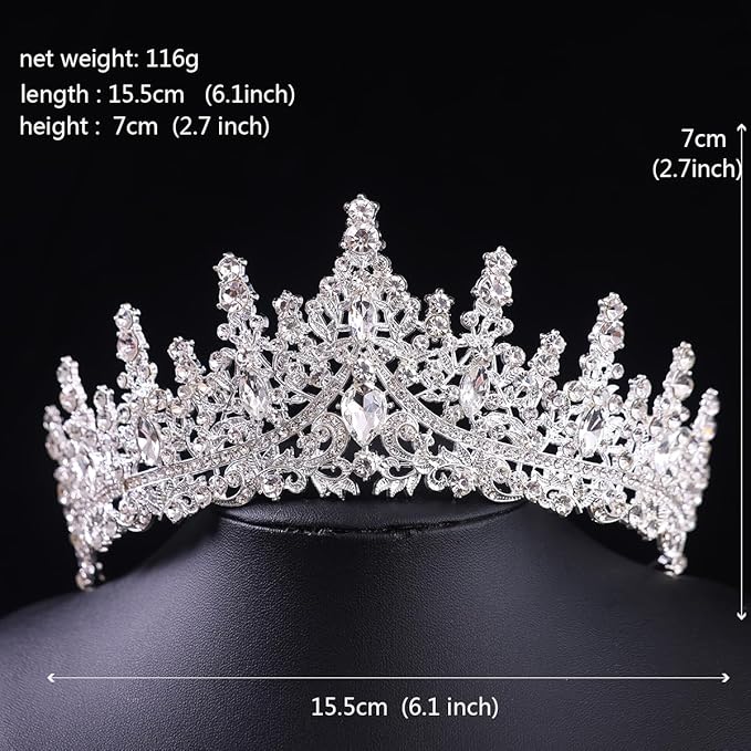Bride Rhinestones Tiara Silver Crystal Princess Queen Crowns Headband for Women Wedding Birthday Halloween Prom Pageant Party Coming of Age Ceremony,Photo Props (HG828-Silver White)