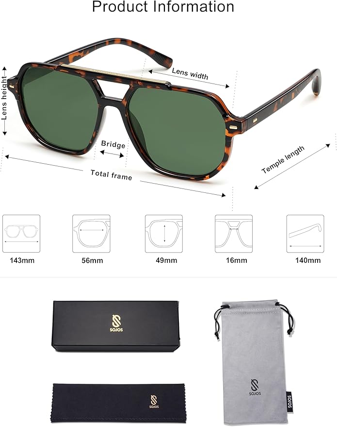SOJOS Retro Trendy Aviator Polarized Sunglasses Men Women Vintage 70s Square Stylish Frame Sun Glasses SJ2283