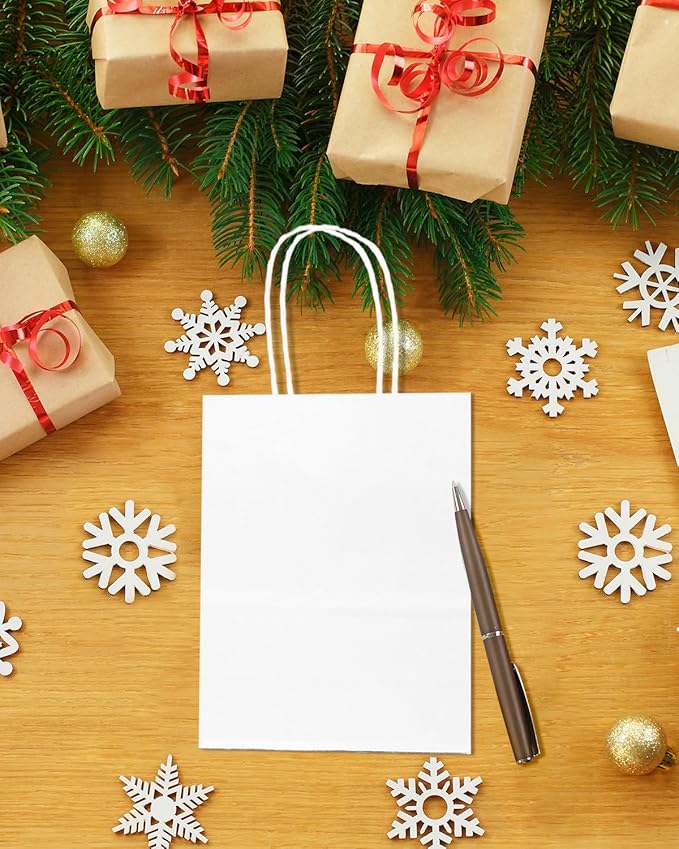 qiqee 30-Packs White Gift Bags with Handles Bulk 4.5"x2.5"x6" Mini Size Party Paper Bags