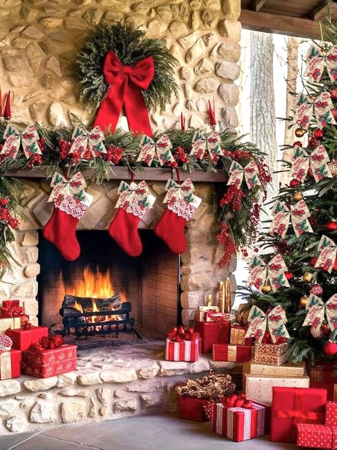 SIMISI RIBBON Christmas Tree Bows Wreaths Graland Xmas Party Decorations Red Truck Ornaments (6 * 6 Inches, 12 Pcs)