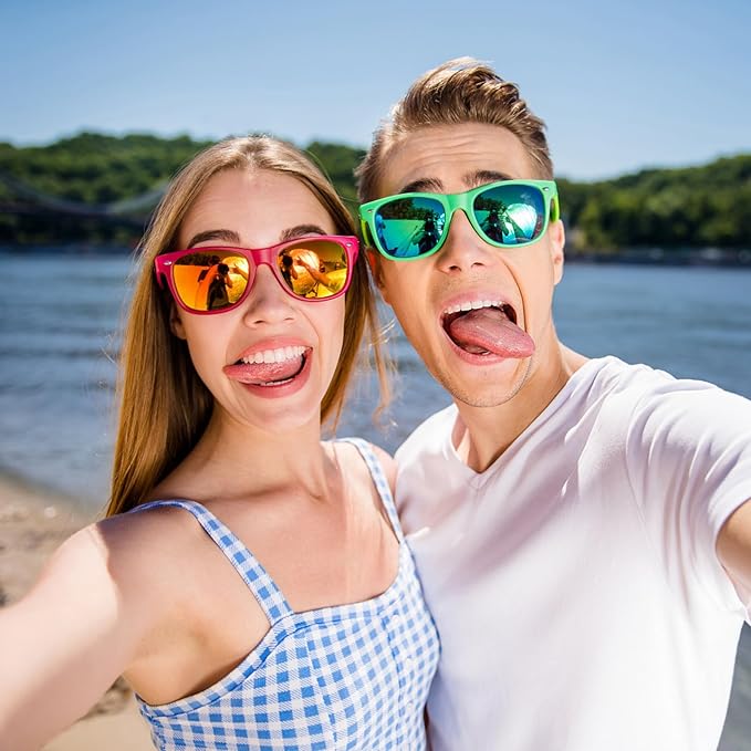 12/24 Pack Wholesale Retro Neon Colors Party Favor Supplies Unisex Sunglasses Bulk for Adults Teens, UV400 Protection