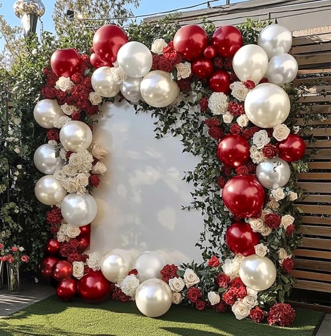 Red White Balloon Garland Dark Red Double Stuffed Balloons Arch Kit Set For Birthday Mothers Day Valentine Engagement Anniversary Bridal Shower Party Decorations