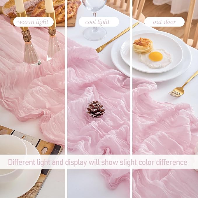 10 Pack Light Pink Table Runner 120 Inch Cheesecloth Table Runner 10FT Boho Gauze Table Runner Long Cheese Cloth Table Runner Semi Sheer Runners for Wedding Bridal Baby Shower Party