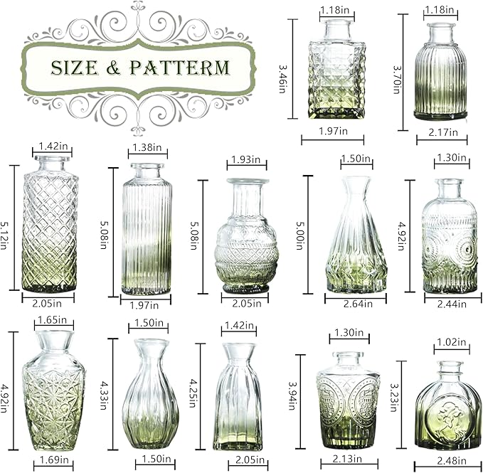 Bud Vases Set of 40 Pcs,Small Flower Vases for Centerpieces,Glass Bud Vase in Bulk,Vintage Bud Vase for Wedding Table Centerpieces Decoration, Home Table Party Decor, Christmas,Anniversary,Green