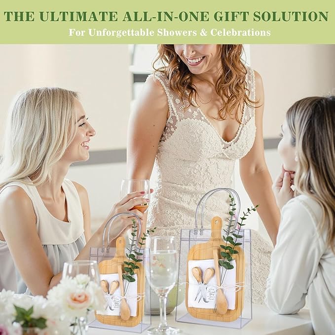 1 Set Baby Shower Game Prizes for Game Winners Adults, Bamboo Mini Charcuterie Boards with Spoon Fork Towel & Gift Bags, Bridal Shower Prizes Gifts for Guests - All-in-One Adult Party Favors