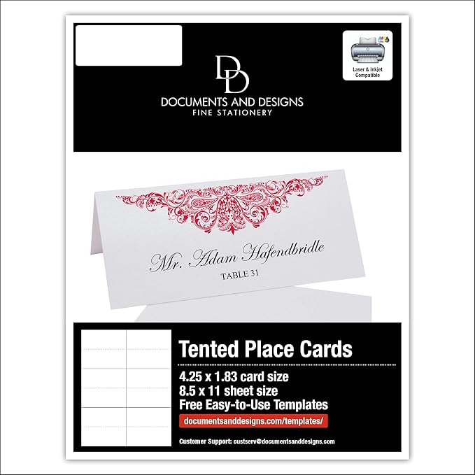 Paisley Printable Place Cards, Ruby Red (Choose Color), Set of 150 (25 Sheets), Laser & Inkjet Printers - Wedding, Party, Dinner, and Special Events - Made in the USA