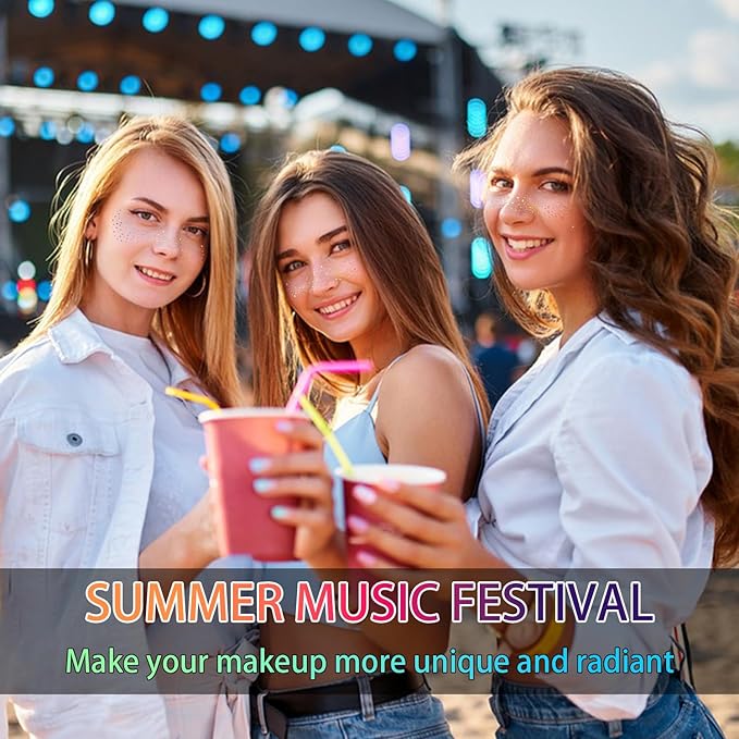 10 Pcs Holographic Multicolor Glitter Freckles, Glow Up Laser Silver Glitter Freckles Face Tattoo, Waterproof Face Sparkle Freckles, Long-lasting 48h Temporary Tattoos for Women