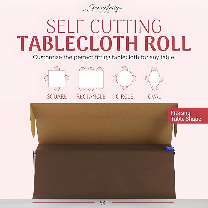 Grandipity Plastic Tablecloth Roll - 54in x 300 Ft. Brown Plastic Table Cloths for Parties Disposable with Cutter Box - Cut to Size Disposable Tablecloth Table Cover for Rectangle & Round