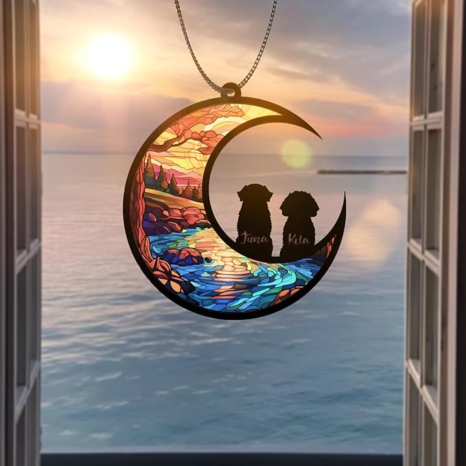 Dog Memorial Suncatcher Personalized Name Shapes Pet Ornament Window Car Hanging Sympathy Gift for Loss of Pet Bereavement Keepsake Remembrance Gifts for Dog Lovers Outdoor Decor