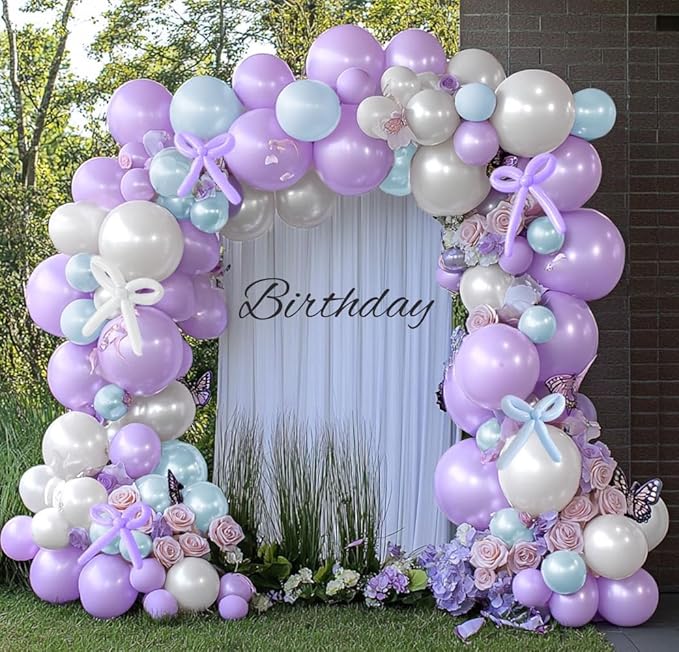 Pearl Purple Balloon Double Stuffed Lavender Balloons Garland Dark Royal Purple Arch Kit with Long Balloons Different Size for Birthday Wedding Baby Shower Mermaid Decoration