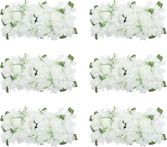 6 Pack Artificial Peony Garland,Wedding Arch Artificial Flower Panels,Flowers Wall Backdrop Panel for Wedding Dining Table Christmas Home Party Decor (White)