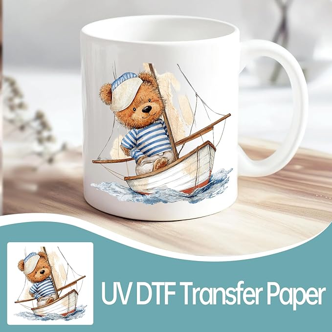 UV DTF Stickers - 12 Sheets Sailor Teddy UV DTF Cup Wrap for Coffee Mugs Glass, DIY Decals for Tumblers, Waterproof Rub on Transfers for Crafts