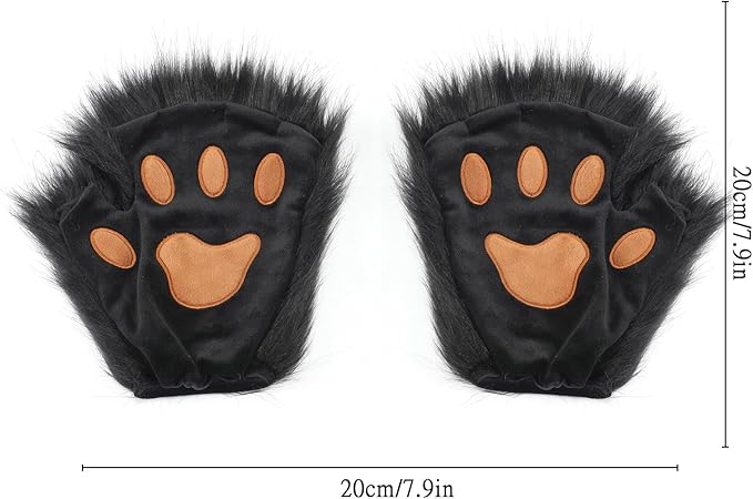 HAOAN Furry Fox Mask Wolf Fox Tail and Paw Gloves Set Adult Cat Halloween Mask Cosplay Animal Party Costume