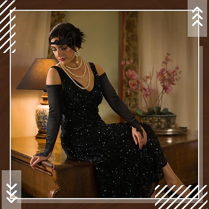 Maitys 1920s Accessories Set for Women Flapper Costume Feather Headband Necklace Bracelet Earrings