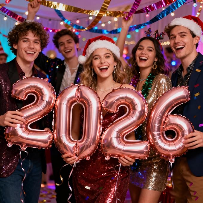2026 Balloons Rose Gold Number 2026 Balloon-16 Inch Number Foil Balloons for New Year Eve Party Supplies Birthday Graduation Anniversary Party Decor 2026 Decorations