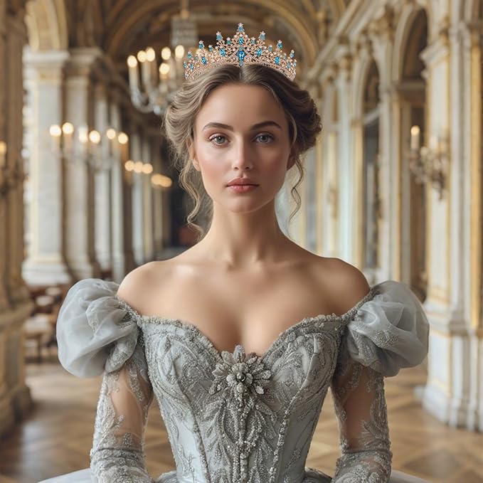 Blue Tiara for Women Crystal Queen Crowns Rhinestone Princess Tiaras for Girl Wedding Headband for Bride Hair Accessories for Halloween Costume Birthday Party Prom Mother's Gifts
