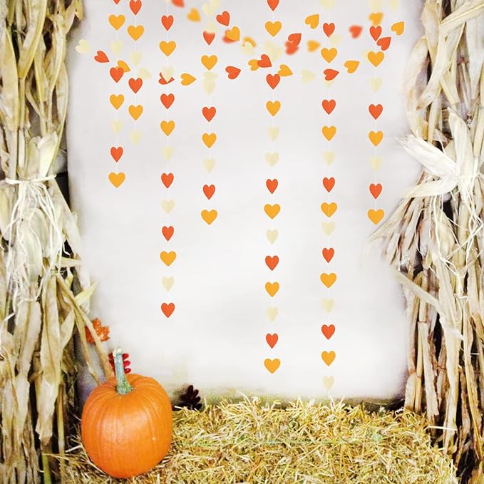 Light-Yellow Orange Party-Decorations Heart Garland-Streamers - 52Ft Fall Autumn Thanksgiving Harvest Paper Banner,Birthday Baby Bridal Shower Engagement Wedding Bachelorette Decor Lasting Surprise