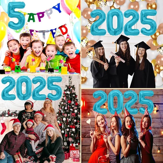 2025 Balloons, 40 Inch 2025 Number Balloons, 2025 Blue Balloons, Large Foil Happy New Year Balloons for New Year Eve Party Supplies 2025, New Years Decorations 2025, Christmas, Graduation, Birthday