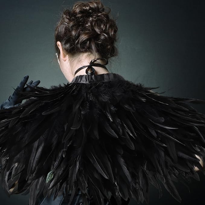 Gothic Natural Feather Shrug Feather Shawl Wrap Cape Victorian Collar for Halloween Cosplay Party Costume Accessories
