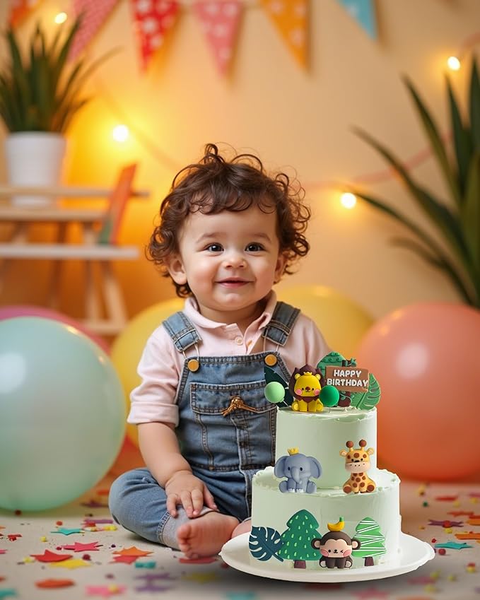 20pcs Happy Birthday Cake Toppers – Cute Animal Cake Decorations for Kids & Adults – Fun & Safe Non-Edible Party Supplies
