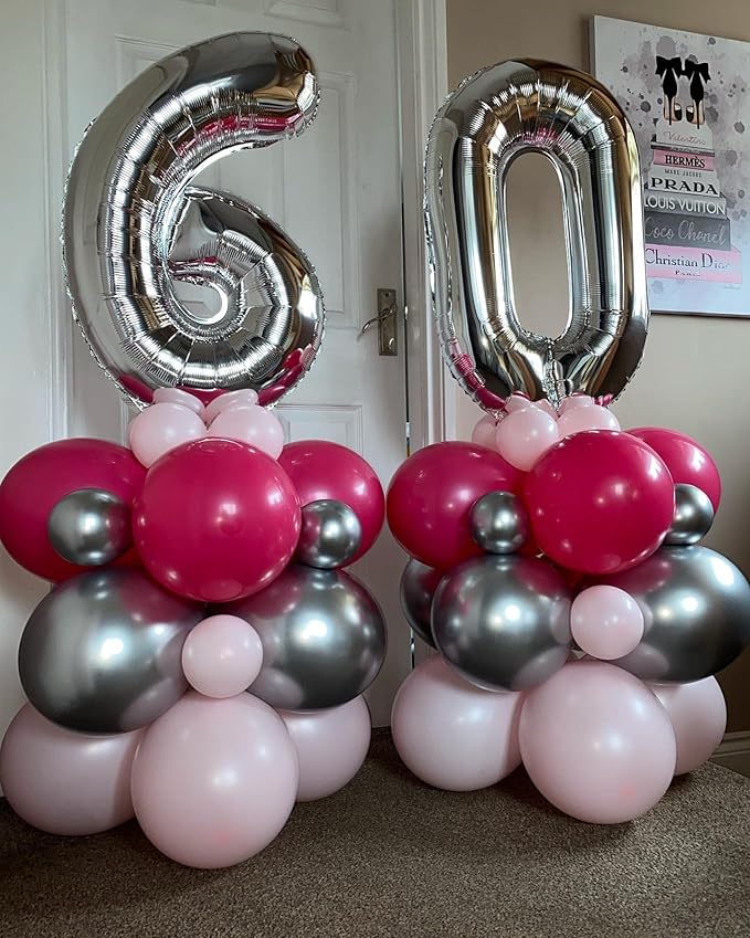 40 Inch Silver 60 Number Balloons Giant Jumbo Huge 60 Foil Mylar Helium Number Digital Balloons Silver Birthday Mylar Digital Balloons 60 Birthday Party 60th Anniversary Events Party Decorations