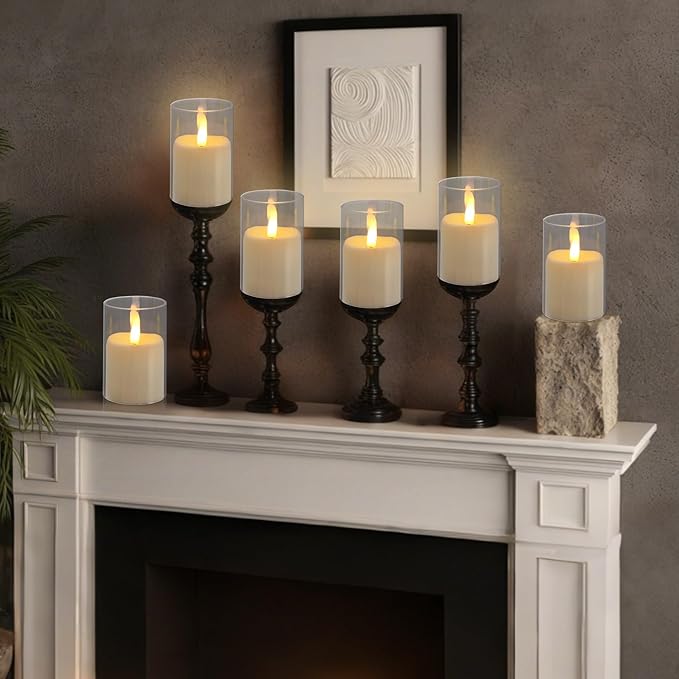 Flickering Flameless Candles, Realistic Glass LED Candles, 2"X3" Battery Operated Candles with Remote, Real Votive Electric Fake Pillar Candles for Festival Wedding Home Party Decor 6-Pack