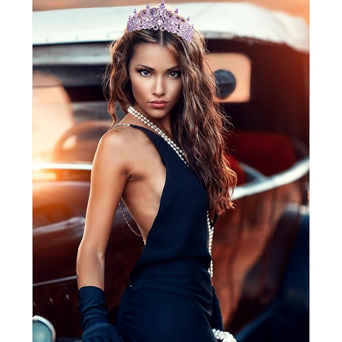 VELSCRUN Birthday Queen Tiara Crowns for Women Girls Purple Crystal Birthday Queen Headband Sash Elegant Princess Crown Happy Birth Party Decorations Mom Sisters Birth Gift Hair Accessories