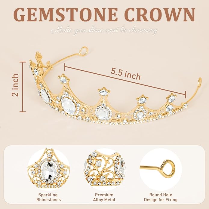 Gold Crown for Women, Crystal Queen Tiaras Headband Wedding Bridal Hair Accessories, Birthday Party Prom Cake Topper