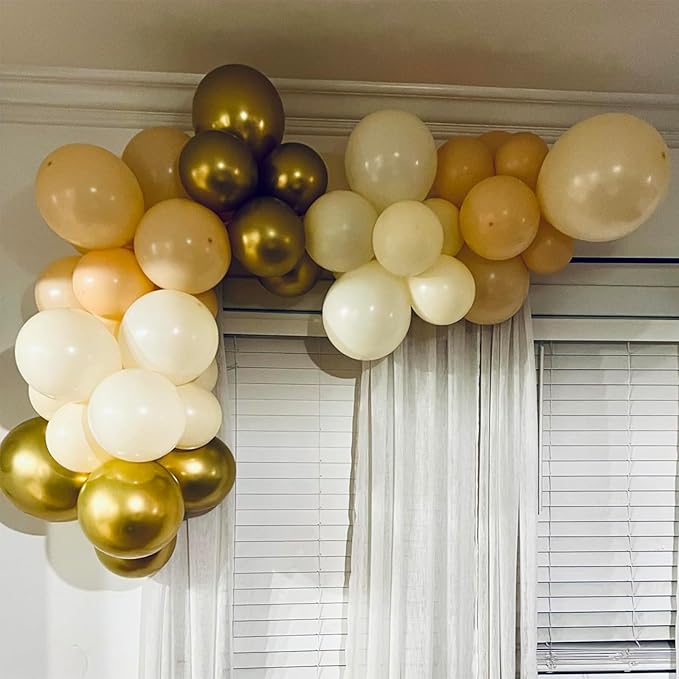 White Sand Balloons Set, 60 Packs 12 Inch Double Stuffed Beige Boho Balloons with Metallic Chrome Champagne Nude Neutral Cream Balloon for Bridal Shower Baby Shower Birthday Wedding Party Decoration