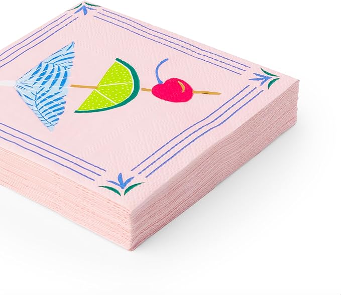 Bonjour Fête Tropical Luau Small Party Paper Napkins | 3-Ply Fancy Cocktail Napkins | Hawaiian Luau, Pool Parties, Summer BBQ | Premium Party Supplies & Decorations | Pack of 20, 5" Folded