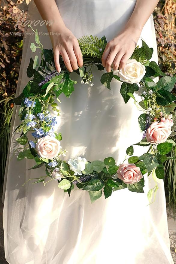 Floroom Artificial Flowers 25pcs Real Looking Shimmer Blush and Peach Foam Fake Roses with Stems for DIY Wedding Bouquets Bridal Shower Centerpieces Floral Arrangements Party Tables Home Decorations