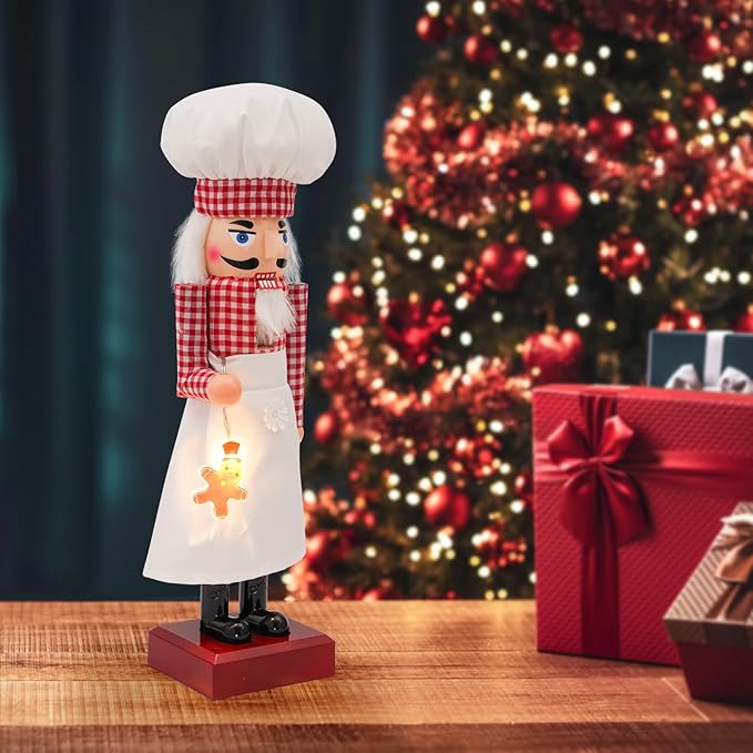 16" Lighted Chef Nutcracker with Music, Festive Christmas Decoration, Nutcracker Collectible Christmas Decor for Tabletop, Shelves, and Fireplace Mantel (Chef)
