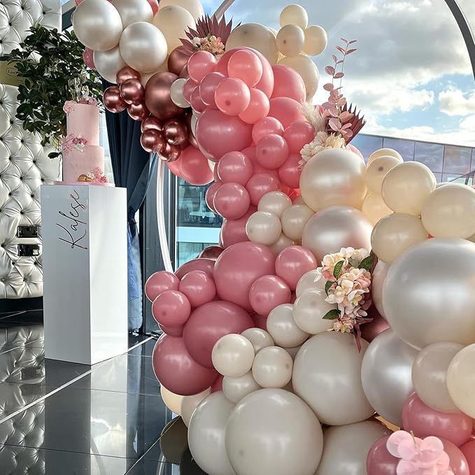 Dusty Pink Balloons, 113Pcs 18/12/10/5 In Vintage Retro Blush Pink Helium Latex Balloon Garland Kit, Different Size Matte Dusty Rose Party Balloons for Boho Birthday Baby Shower Wedding Decorations