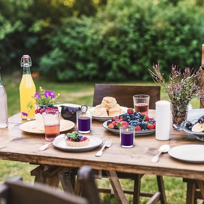 9 Packs Unscented Purple Votive Candles, Small 1.5 Inch by 1.25 Inch Colored Wax Candles for Wedding, Home Party Table Decoration - 8 Hours Burn Time